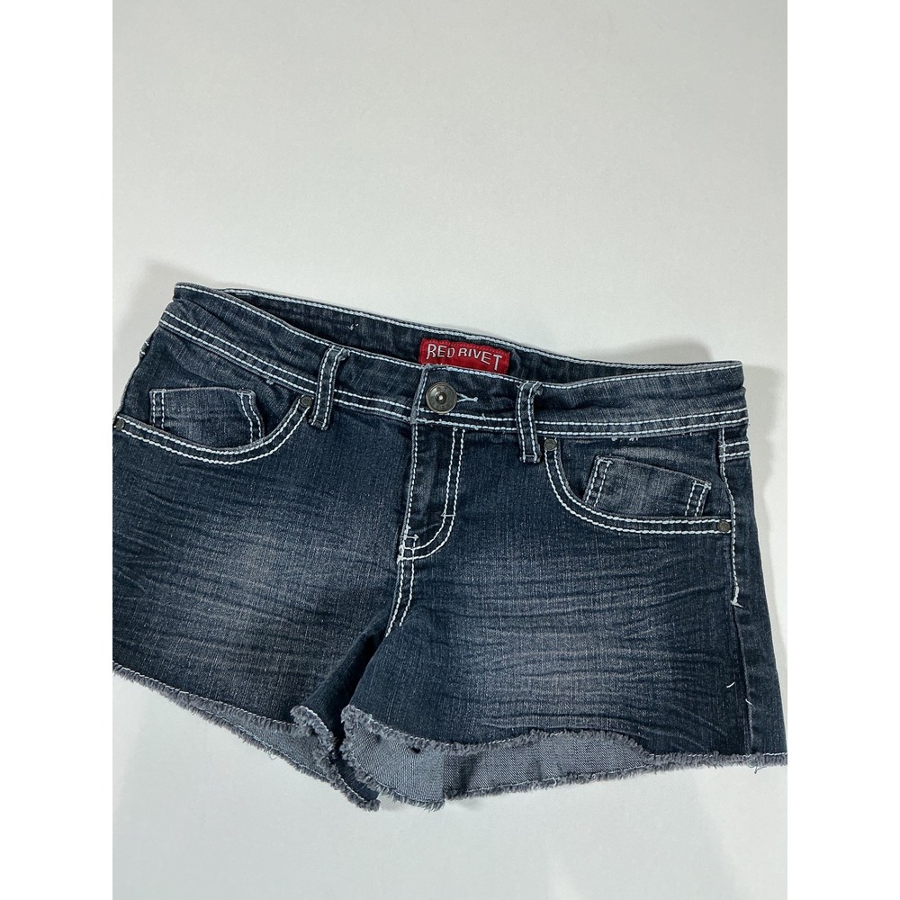 Red Rivet Low Rise Americana Rhinestone Jean Shorts Festival Size 9